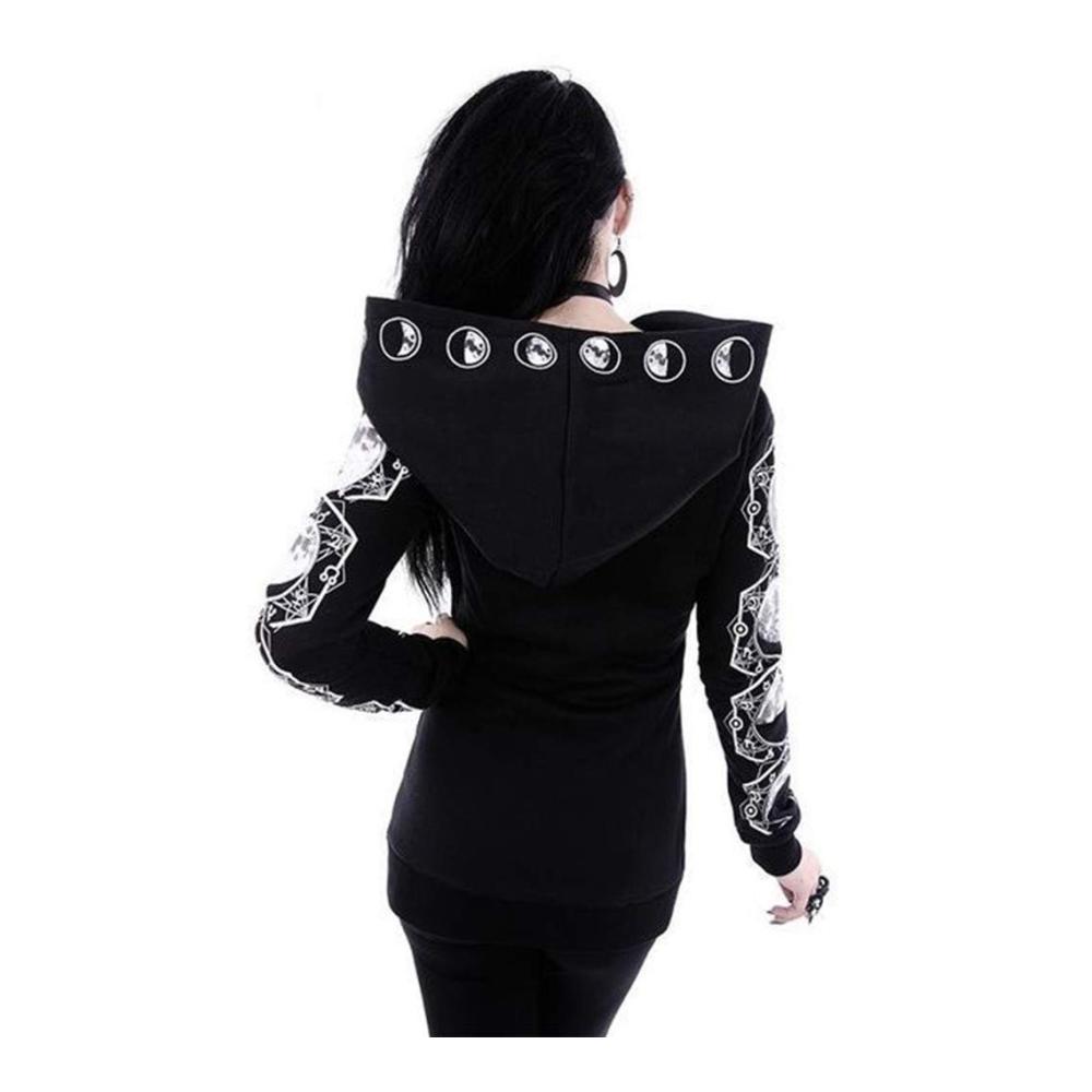 Entdecken Sie den einzigartigen Damen Gothic Punk Kapuzenpullover Trendiger Monddruck perfekt für Streetwear Partys & Freizeit. Jetzt zugreifen und Halloween & Karneval stilvoll feiern