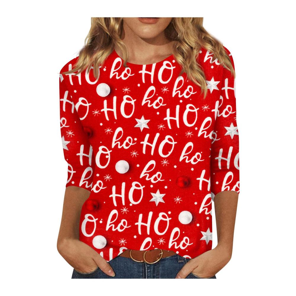 Stilvoller Weihnachtselch-Print Trendige karierte Bluse für Damen mit Rundhalsausschnitt und langen Ärmeln – Perfekt für die Festtage