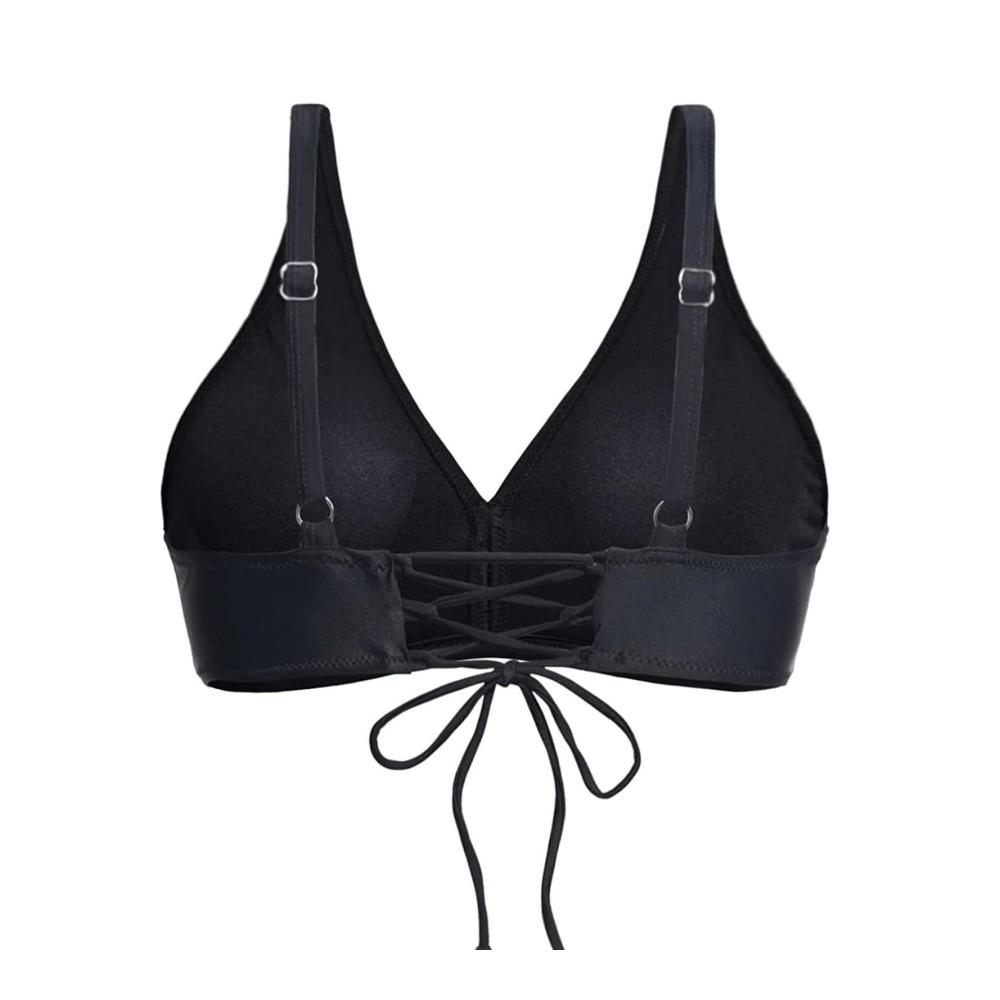 Damen Push Up Bikini Set Sexy Monokini Neckholder V-Ausschnitt & Sport Triangel Rückenfrei - Musterlos & Überkreuztes Design