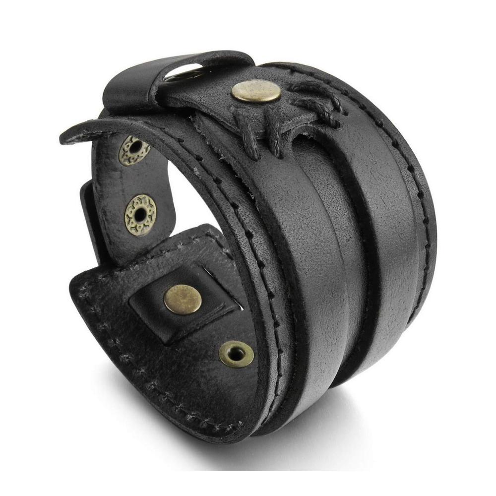 Stilvoll und maskulin Echtleder Armband Armreifen Manschette in Braun und Schwarz für Herren aus Metalllegierung Legierung