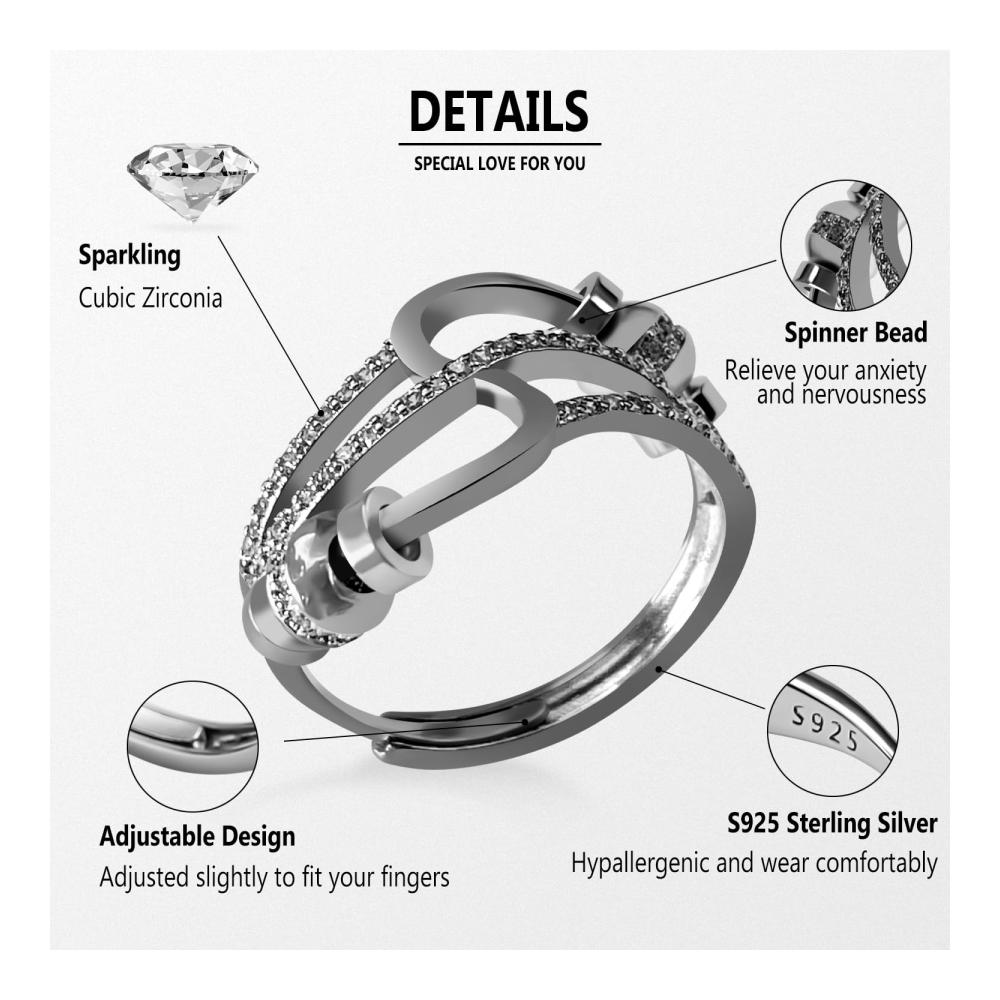 Entdecken Sie den Charme von Ringe Verstellbarer Fidget Ring aus 925 Sterling Silber für Damen und Mädchen um Ängste zu überwinden