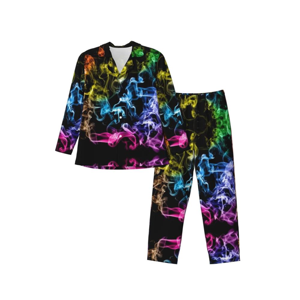 Entspannt schlafen Bequemer Herrenschlafanzug mit farbenfrohem Rauchdruck - Perfekte Nachtwäsche für erholsame Nächte