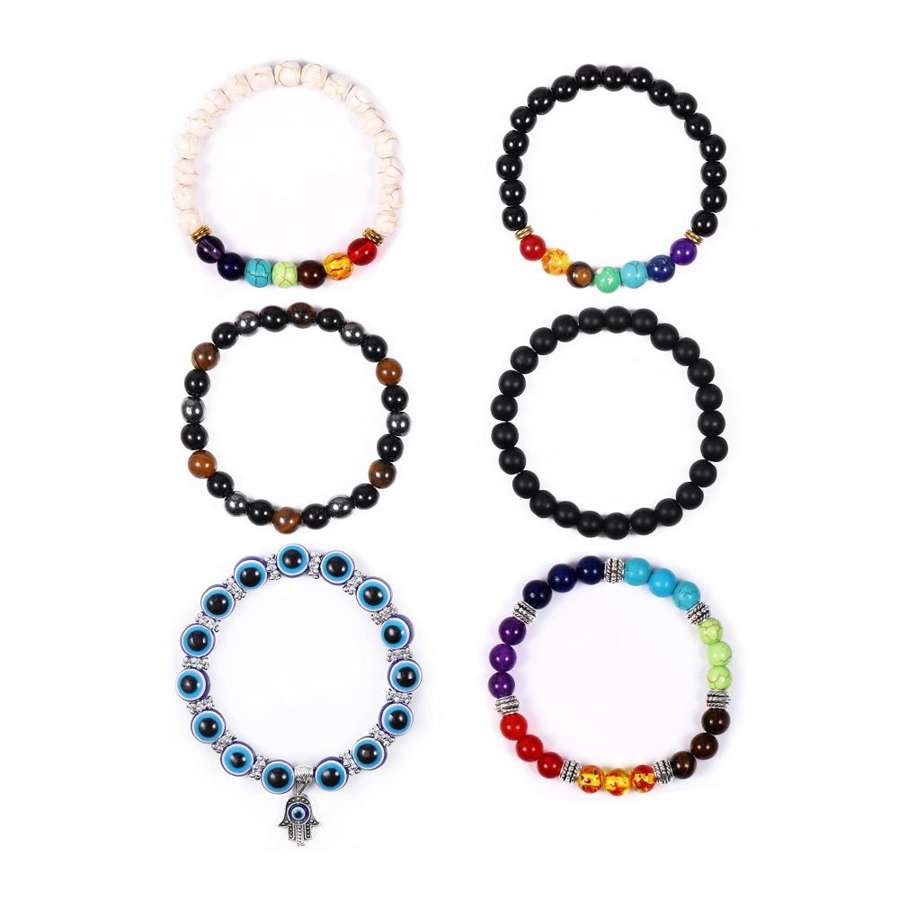 Entdecken Sie die Harmonie Natürliche 7-Chakra und Evil Eye Armband Set für Damen - Perfekt für Meditation und Yoga - Heilstein Perlenarmbänder mit elastischem Seil - KISSPAT