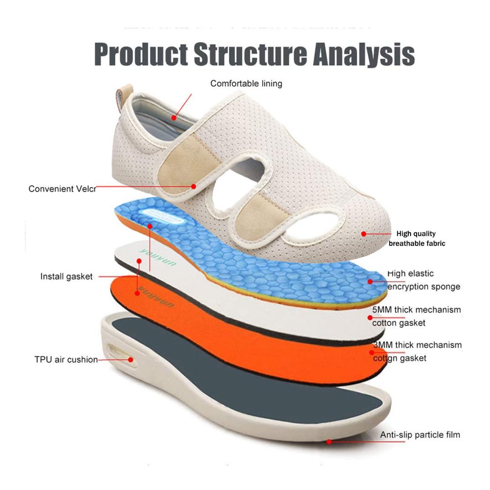 Damen-Walkingschuhe Breit verstellbar atmungsaktiv mit Luftpolster. Ideale Diabetikerschuhe & leichte Orthoschuhe für Ödeme geschwollene Füße und Plantarfasziitis