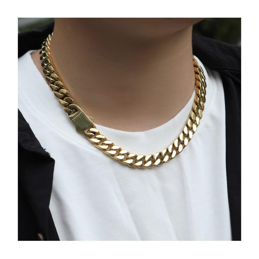 Entdecke den angesagten Stil Unisex Hip-Hop-Kette aus Edelstahl mit Federschnalle und glatter kubanischer Kette - Ultimativer Punk-Rock-Schmuck für Damen und Herren 10mm-24