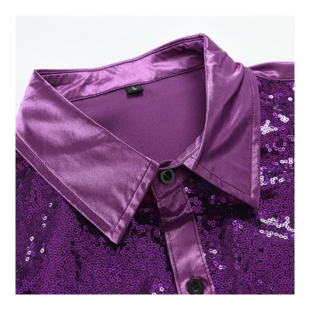 Glitzerndes Herren Langarmhemd Perfekt für Club Hip Hop & Karneval. Slim Fit mit glänzenden Pailletten. Ein Must-have für 70er Disco-Partys & Halloween-Kostüme. Strings für den extra Style