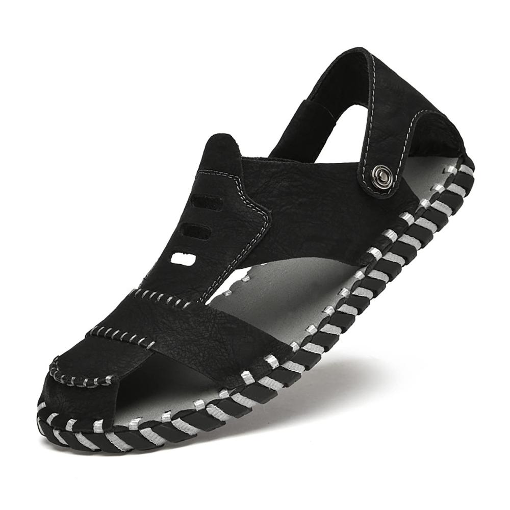 Bequeme Dusch- & Badeschuhe für Herren Sommer Sandalen aus Leder geschlossen vorne für sicheren Halt. Rutschfest leicht und atmungsaktiv perfekt für Strand Pool und mehr! Größe 44