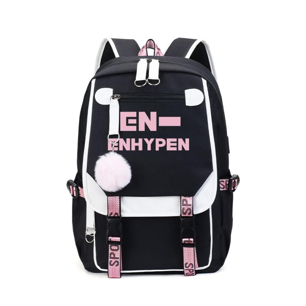 ENHYPEN Schulranzen Rucksack Merchandise mit USB und Audio-Kabel-Schnittstelle für Studenten. Ideal für K-Pop Fans mit ENHYPEN Laptop und Casual Backpacks