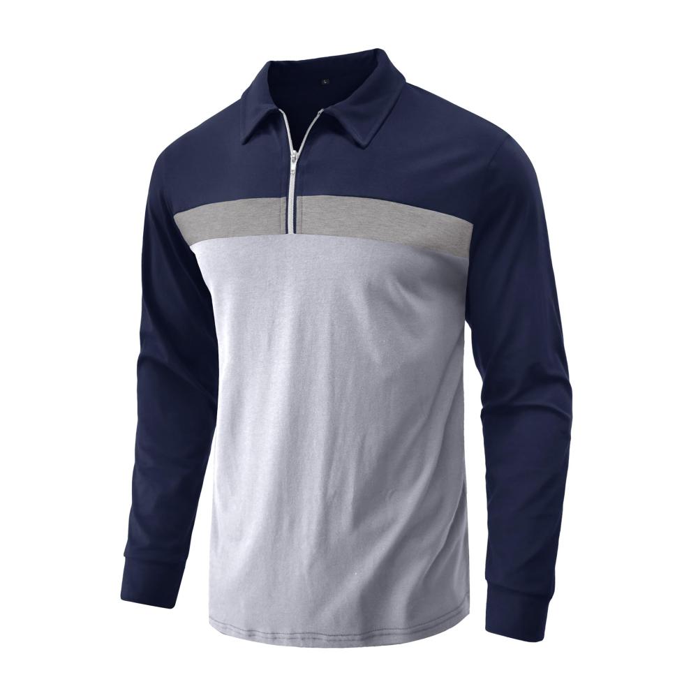 Stilvolles Herren Langarm Poloshirt für Herbst und Winter mit Reißverschluss und trendigem Colour-Blocking Design - Perfekt für Outdoor-Aktivitäten