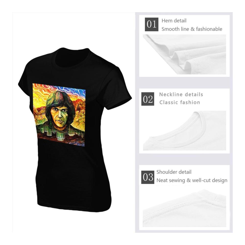 Einzigartiges Damen Baumwolle T-Shirt Stylisches Neil Young Crazy Horse Rundhals Kurzarm Tee in Schwarz - Perfekt für Frauen die sich wie ein Singer fühlen wollen