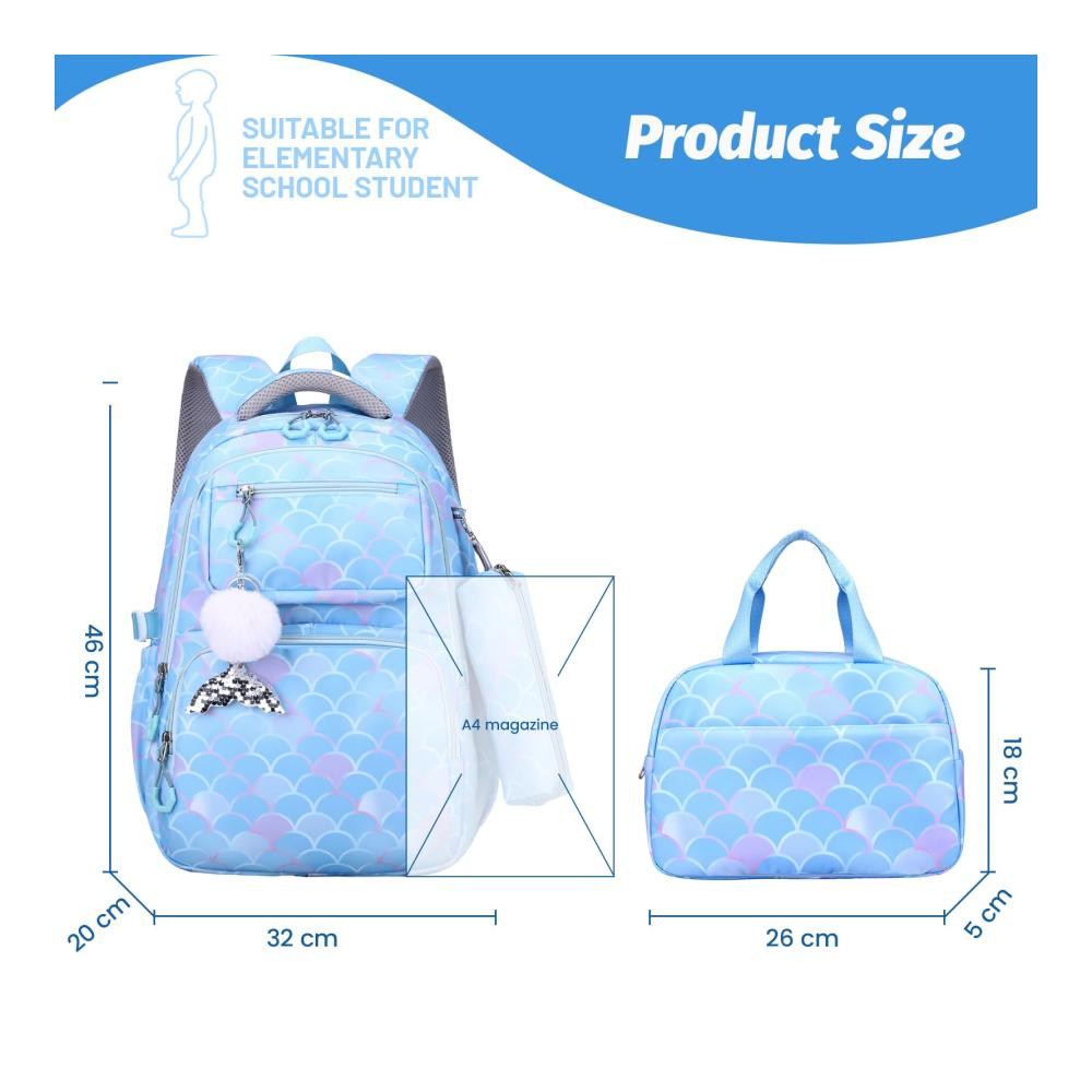 Exklusives Schultaschen-Set für Mädchen 3-teiliger Leichtgewichts-Schulrucksack mit Lunchtasche und Federmäppchen für Schule und Reisen