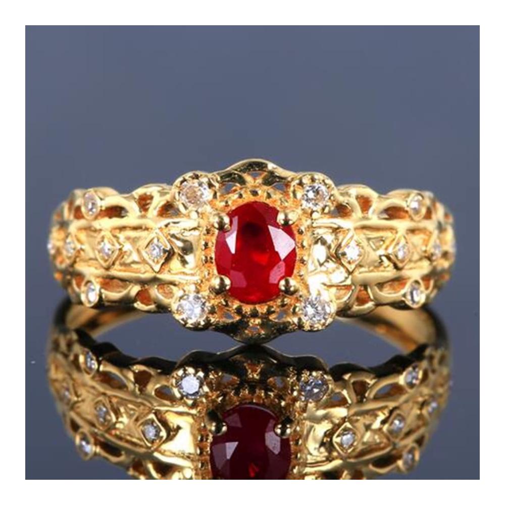 Elegante Gelbgold 750 18 Karat Solitärring mit Rotem Rubin und Diamant - Exklusive Frauen- und Pärchenringe aus Gold Au750 - Hochwertiger Echtschmuck