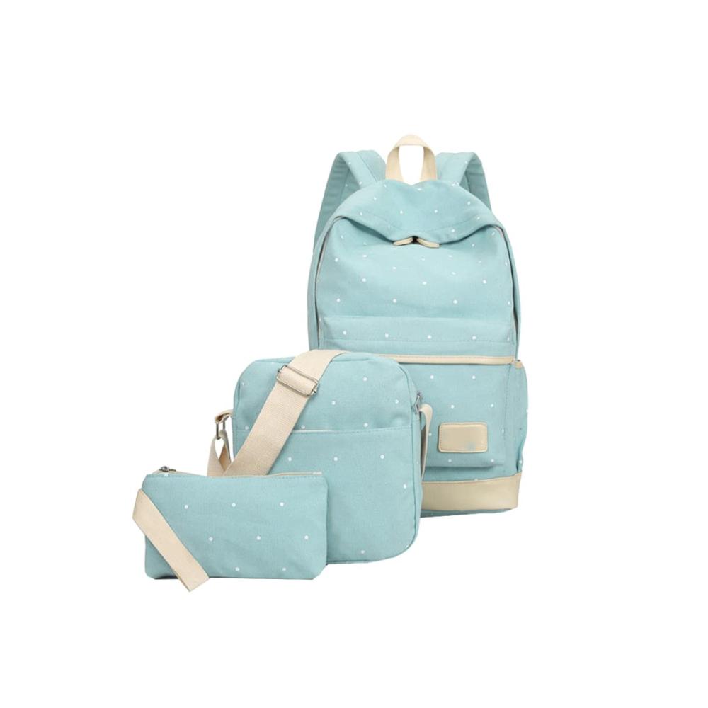 Ergonomischer Schulranzen für Teens Stilvoller Rucksack Set aus Leinwand Punkt-Design für Mädchen und Jungen 3-in-1 Pack Hellgrün