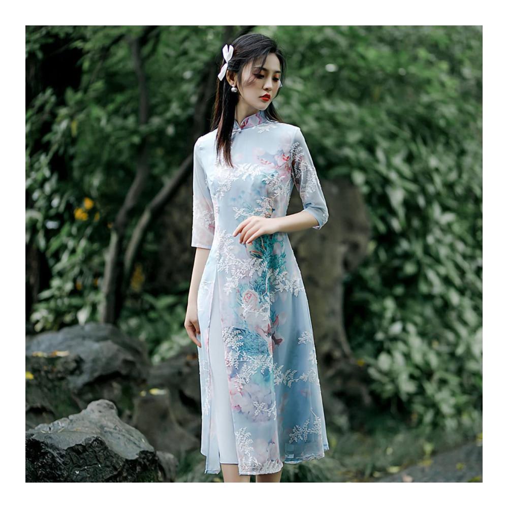 Entdecken Sie stilvolle Freizeitmode Damen-Sommerkleid mit besticktem Ao Dai Cheongsam-Design und chinesischem klassischem Tang-Anzug. Perfekt für Hanfu Qipao Liebhaberinnen