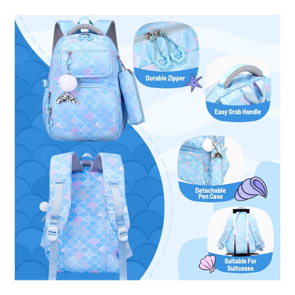 Exklusives Schultaschen-Set für Mädchen 3-teiliger Leichtgewichts-Schulrucksack mit Lunchtasche und Federmäppchen für Schule und Reisen