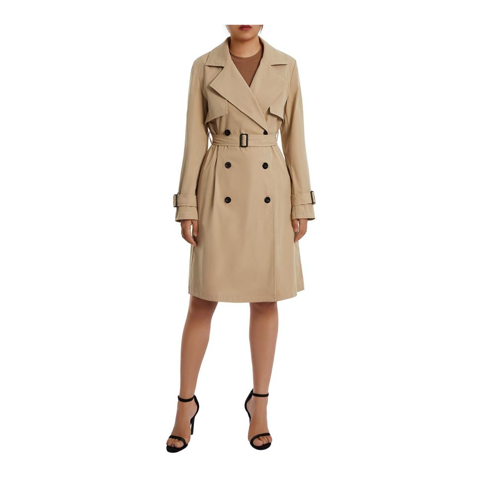 Erhalten Sie zeitlose Eleganz Damen Zweireihiger Trenchcoat - Stilvoller wasserdichter Mantel mit Gürtelschnalle für anspruchsvolle Oberbekleidung. Ideal für jede Saison