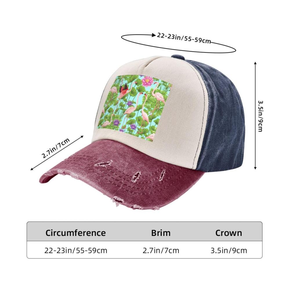 Entdecken Sie den trendigen Komfort Baseball Caps mit Flamingo Love Flowers Design ideal für Sport und Freizeit. Einheitsgröße für stylische Köpfe