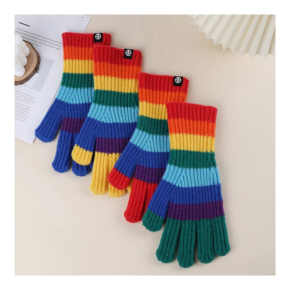 Entdecken Sie den ultimativen Komfort Regenbogen Verdickte Vollfinger Winter Handschuhe für Damen – Stilvoll warm und niedlich