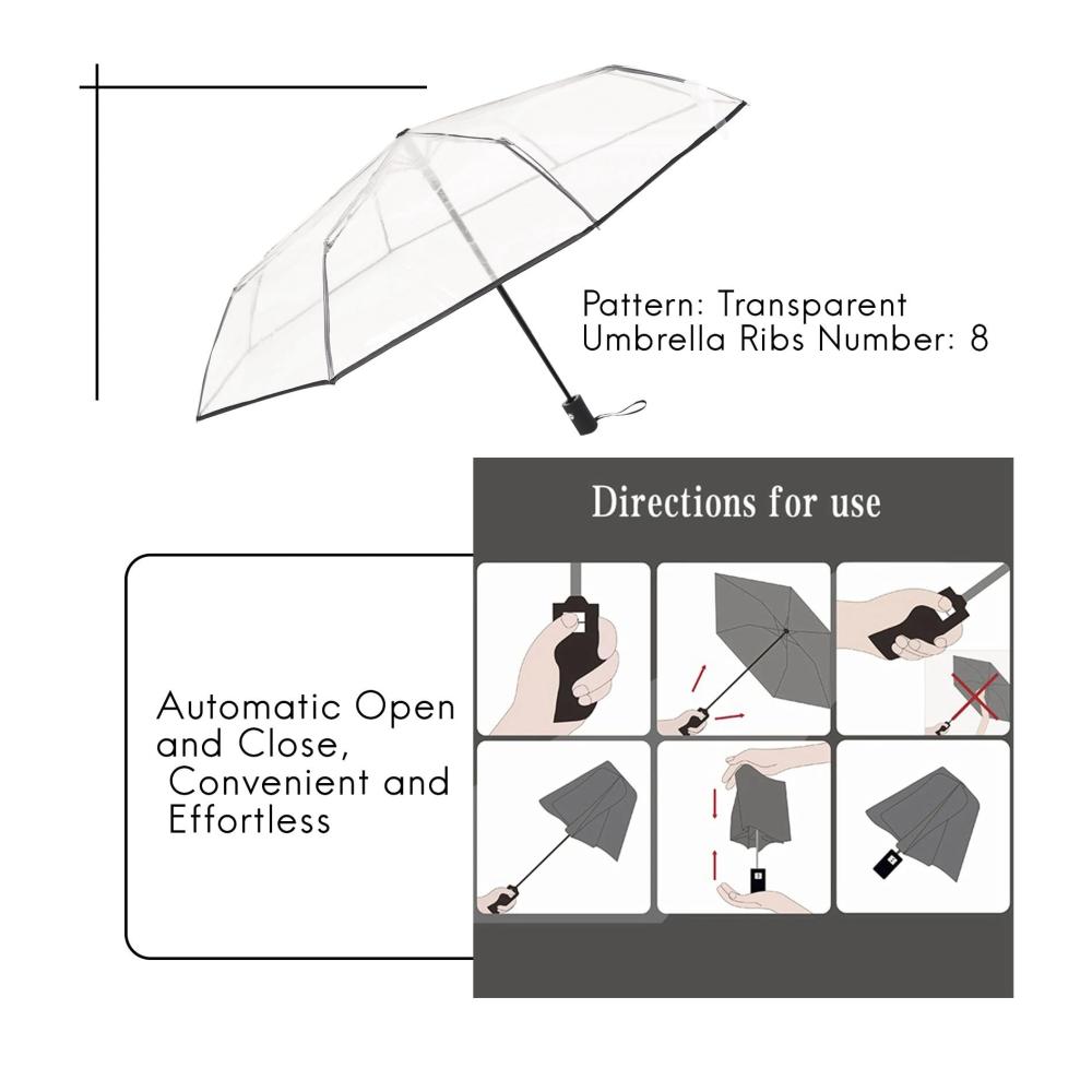 Kompakter Transparenter Automatischer Taschenschirm für Frauen und Männer – Winddicht Sonnen- und Regenschutz – Leicht zu Falten und Tragen – Stilvoll und Funktional – Ideal für Unterwegs