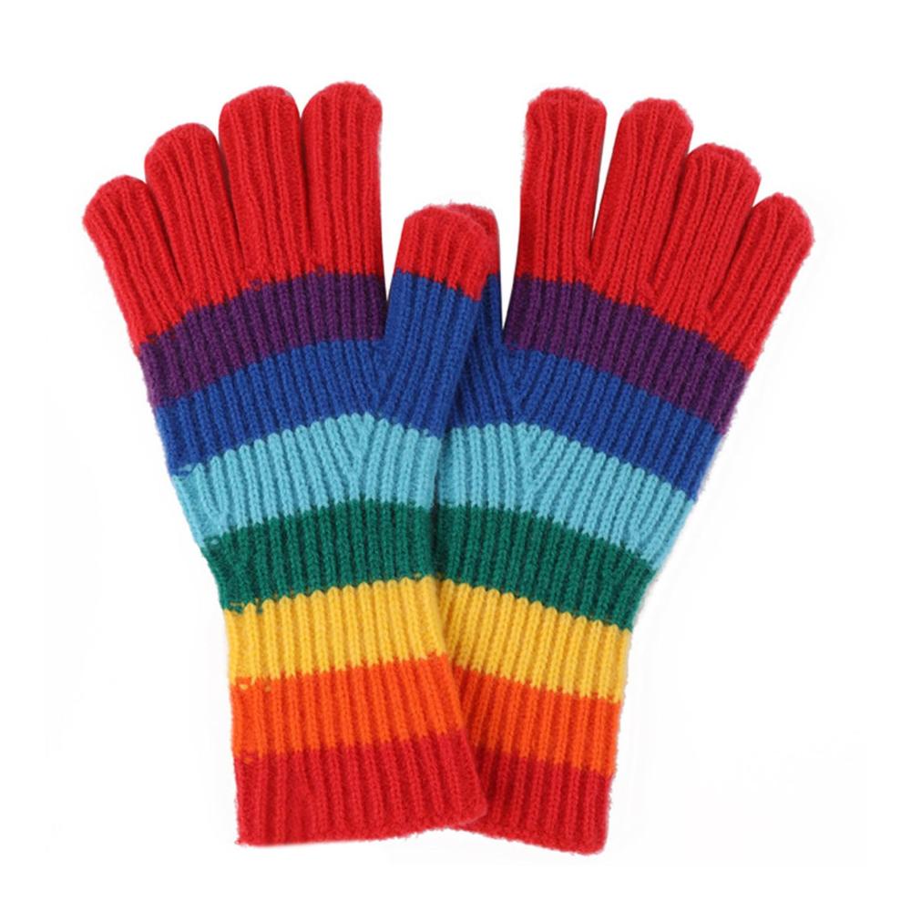 Entdecken Sie den ultimativen Komfort Regenbogen Verdickte Vollfinger Winter Handschuhe für Damen – Stilvoll warm und niedlich