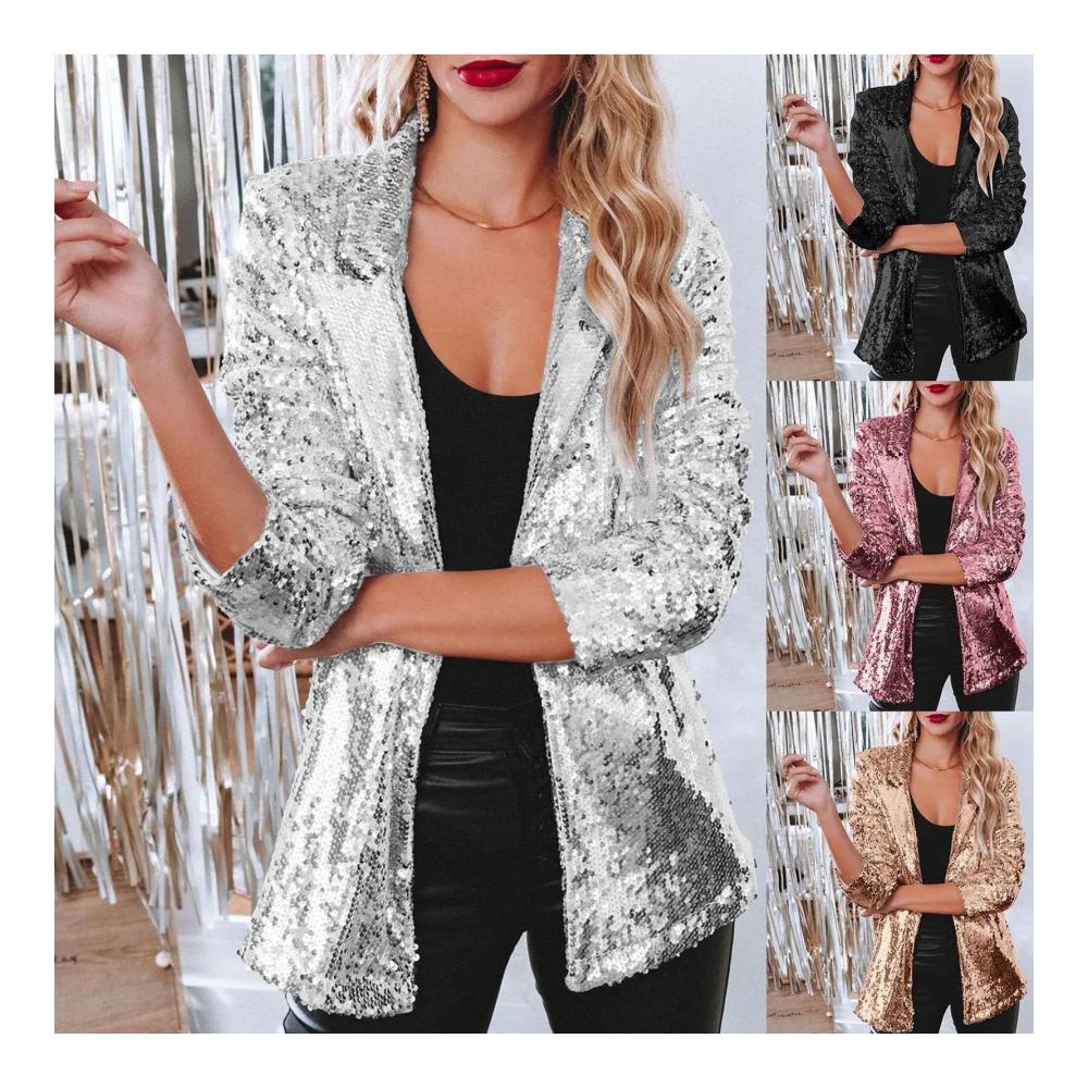 Eleganter Damen Blazer Langarm Paillettenjacke für Glitzer-Partys taillierte Anzugjacke mit stilvollen Details perfekt für besondere Anlässe