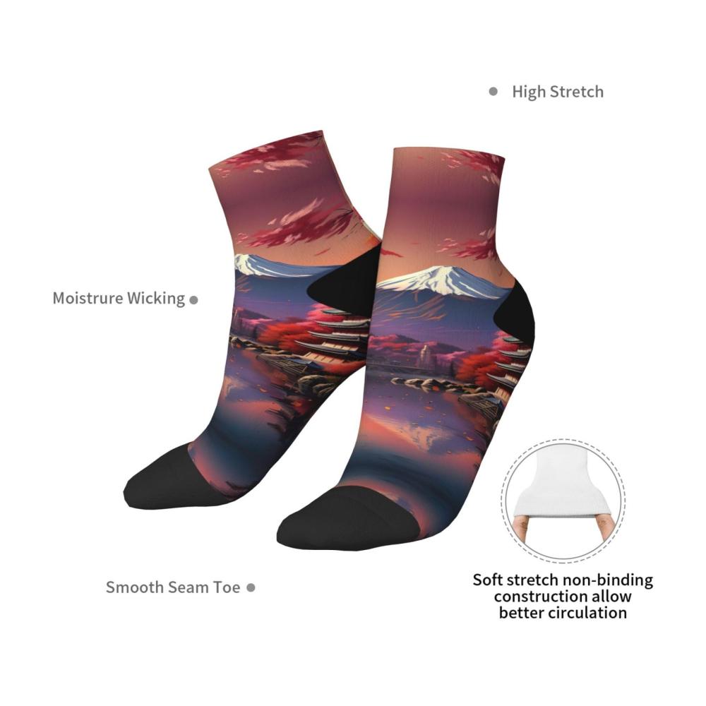 Stilvolle Knöchelsocken mit Japanischem Fuji-Landschaftsmotiv für Damen und Herren | Bequeme Erwachsenensocken mit modischen Mustern | Einheitsgröße