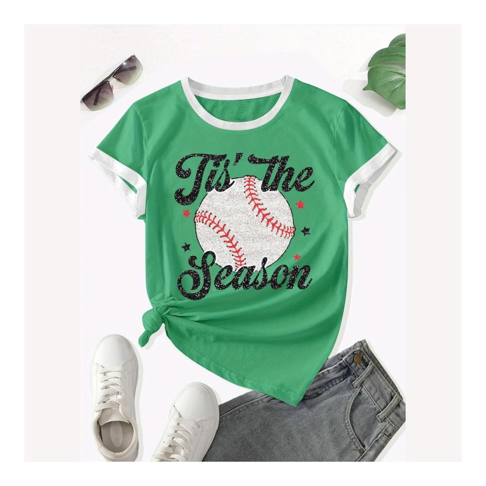 Das Saison Baseball-T-Shirt Perfekt für Softball-Fans! Damen Baseball-Shirt - lässig niedlich & grafisch. Kurzärmeliges Softball-Shirt für Damen ein Must-Have