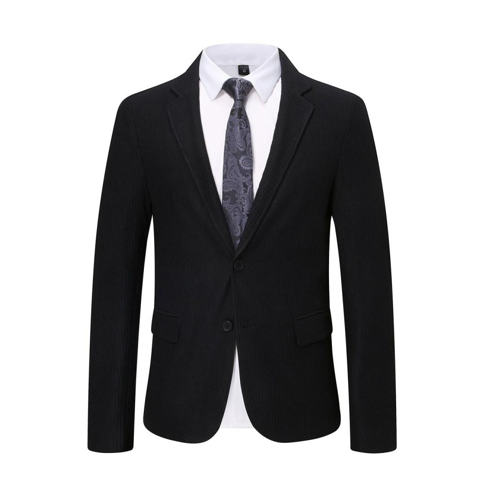 Einzigartiges Herren Sakko Elegante Slim Fit Schwarz Cord Anzugjacke mit 2 Knöpfen für stilvolle Freizeit- und Sportlooks. Jetzt entdecken