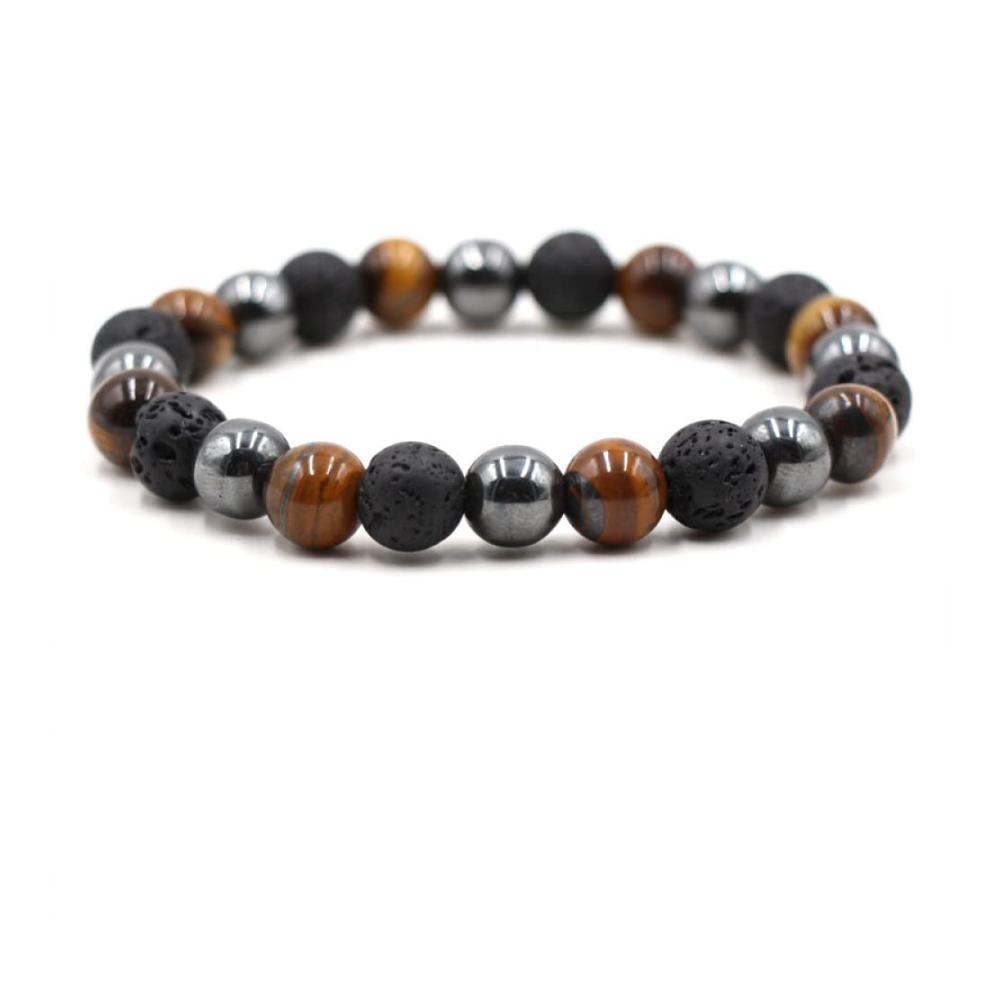 Entdecke den Charme Natürlicher Tigerauge- und Lavastein Armschmuck - Elegant schlicht Yoga-inspiriertes Perlenarmband - Glänzende schwarze Steine 10 mm - Perfektes Geschenk