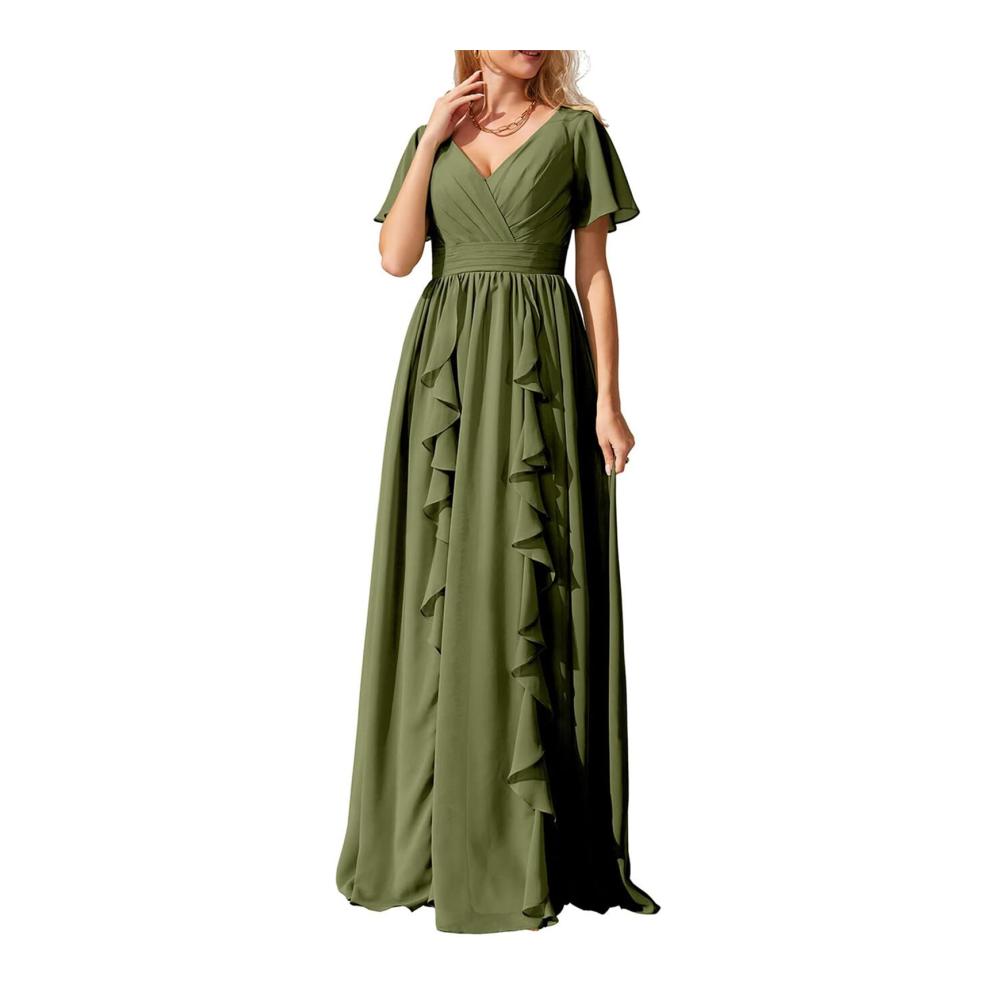 Elegantes Abendkleid für Damen Lange Chiffon Brautjungfernkleider mit kalter Schulter – Perfekt für Hochzeiten und Partys WYX441