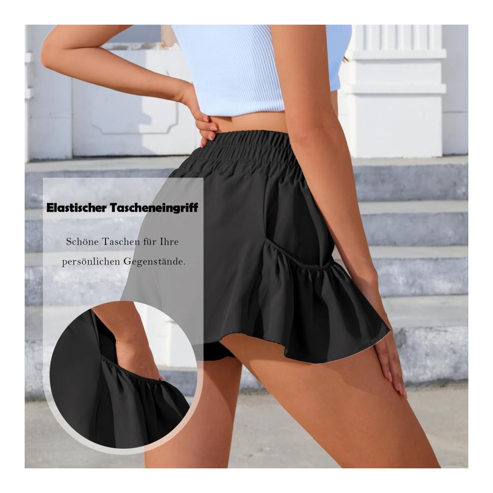 Damen Sommer Shorts 2-in-1 Flowy Athletic Running Shorts mit Taschen Hoher Bund Schnelltrocknend – Perfekt für Fitness Yoga und Strand