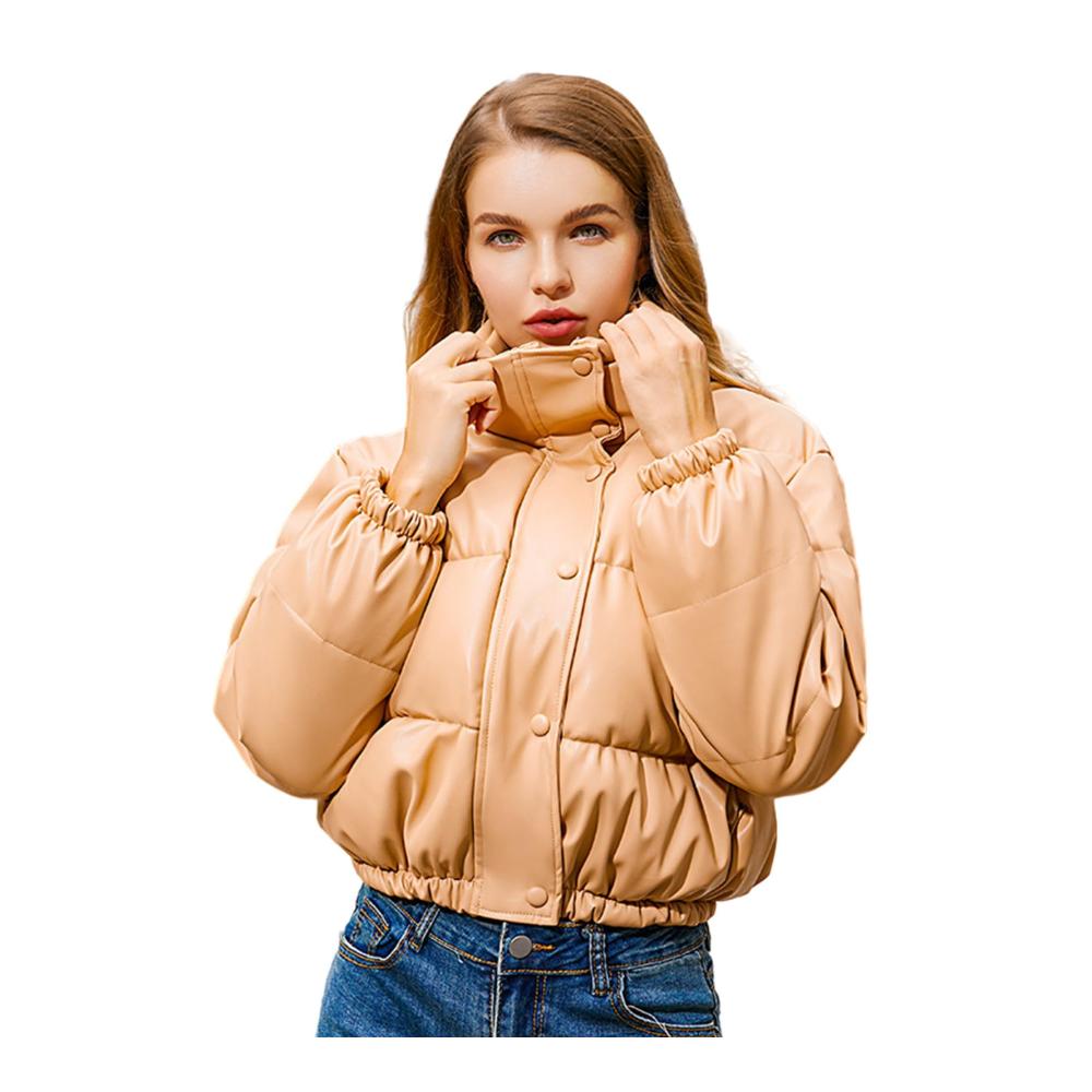 Stylische Damen Lederjacke Amerikanischer Stil Warmer Winter Puffermantel mit Stehkragen Reißverschluss und modischem Design - Jetzt zugreifen