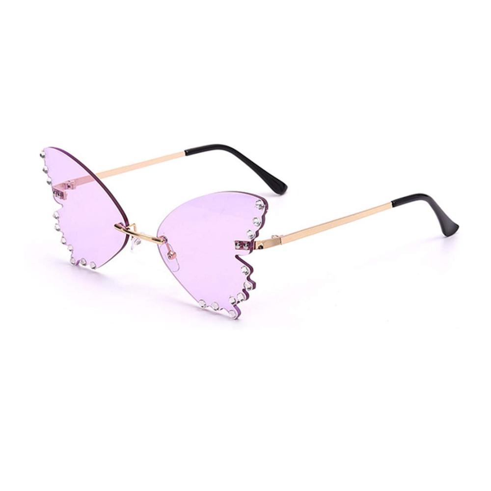 Entdecke den Glanz Randlose Sonnenbrille mit Diamanten und Schmetterlingsdesign für Frauen und Männer. Vintage Chic UV400-Schutz und stilvoll