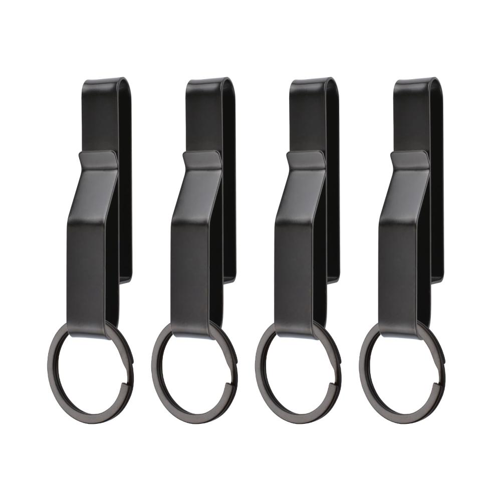 Premium Schlüsselbänder & Ringe für Herren | Robuster Gürtelschlüsselhalter mit 8 Metallringen | Praktische Schwarz Edelstahl-Schlüsselanhänger für Gürtel Rucksäcke | 4 Stück One Size