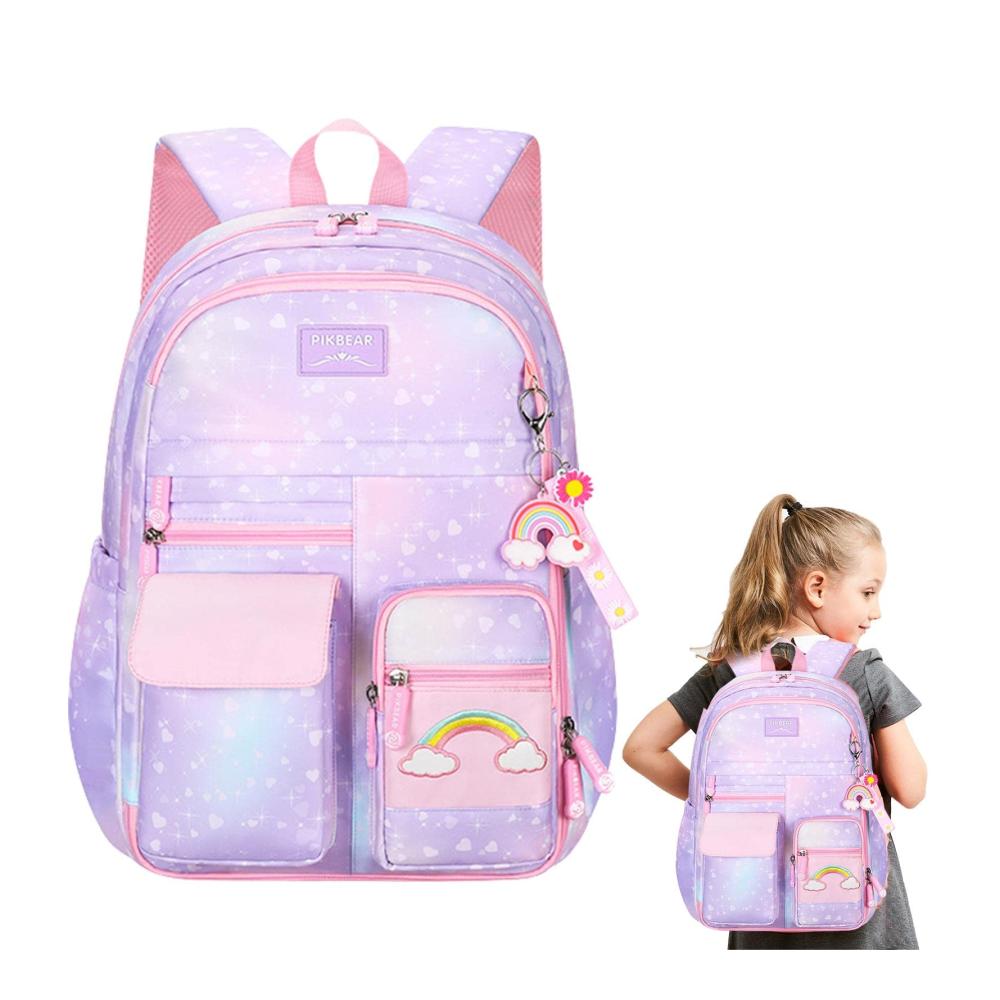 Erfrischendes Schultaschen-Set Mädchen Rucksack mit Regenbogenmotiv - Perfekt für Teenager! Bunter Schulrucksack für Damen - Lässiger Tagesbegleiter für Schule und Reisen