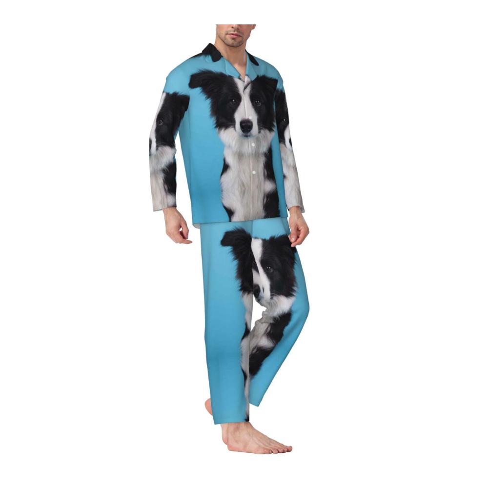 Gemütliche Nächte voraus Herren-Pyjama-Set mit Border Collie-Print. Langärmelig und stilvoll für erholsamen Schlaf. Holen Sie sich Ihren neuen Lieblings-Schlafanzug jetzt