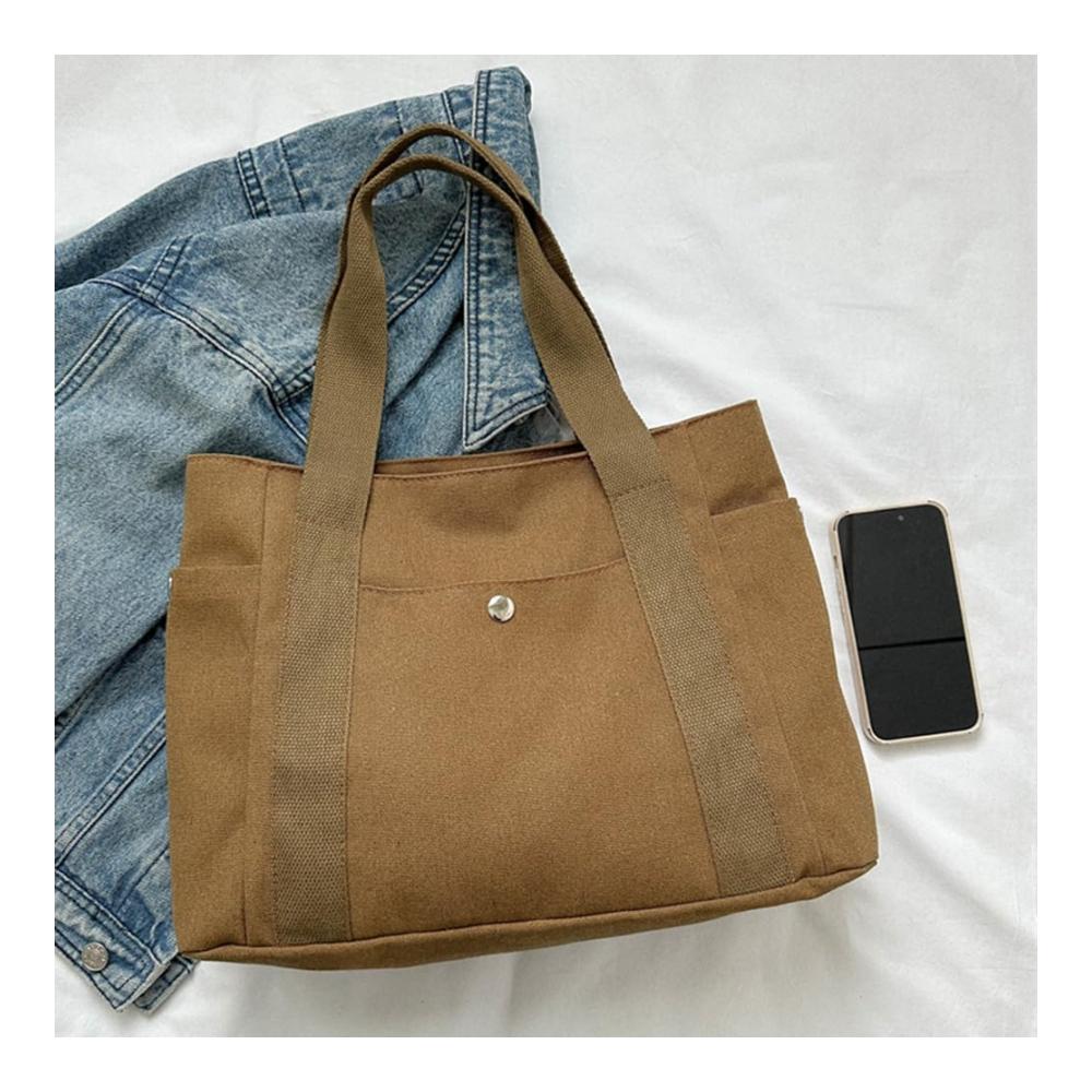 Entdecke den ultimativen Stil Große einfarbige Umhängetasche aus Segeltuch für Damen - Trendige Hobo-Tasche mit viel Platz und praktischen Taschen für einen unvergleichlichen Shopping-Tag