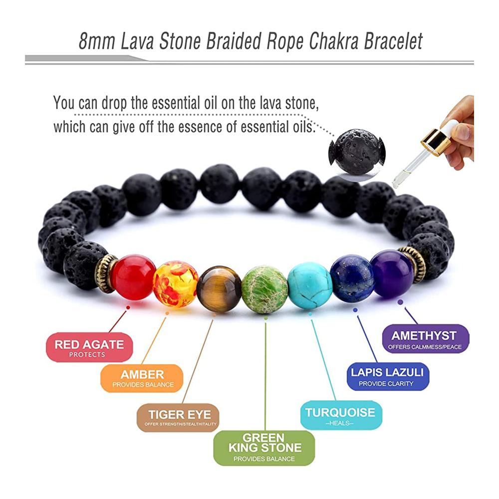 Einzigartige Energie Lavastein Chakra Aromatherapie Armbänder - Set mit 2 Stück für Herren und Damen 8 mm Perlen elastisch und natürlich für Yoga