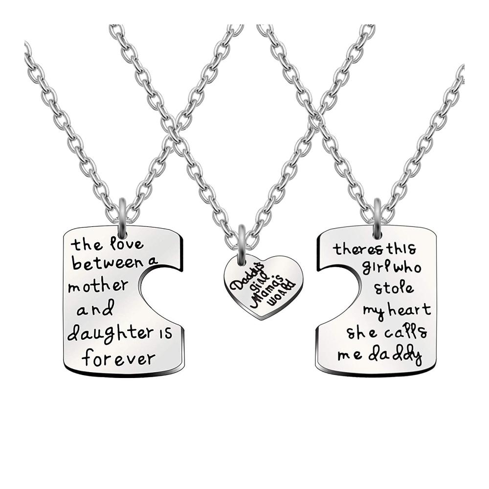 Entzückende Herzanhänger Halskette Set Ewige Liebe für Familie - Perfektes Geschenk für Mutter Tochter & Vater! Silberner Charm-Anhänger Trio