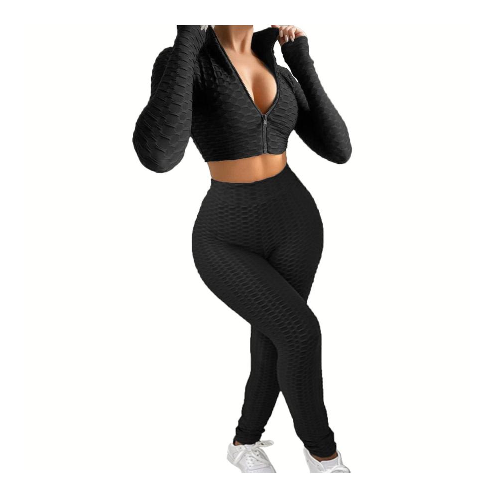 Ultimativer Komfort und Stil Nahtloser Damen-Trainingsanzug in Schwarz XL - Perfektes Workout-Set für Frauen mit langen Ärmeln bauchfreiem Top und Skinny-Passform. Jetzt zugreifen