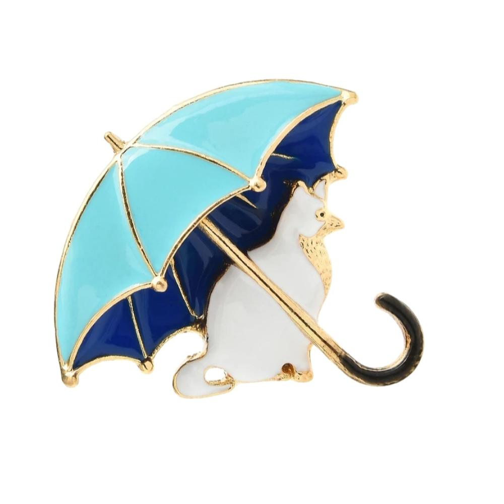 Entzückende Tier-Broschen Modische Emaille-Anstecknadeln für Damen - Katze unter Regenschirm - 4-farbige Designs für lässige Eleganz - Luxuriöse Hemdschal-Schnalle und Kragennadel-Brosche
