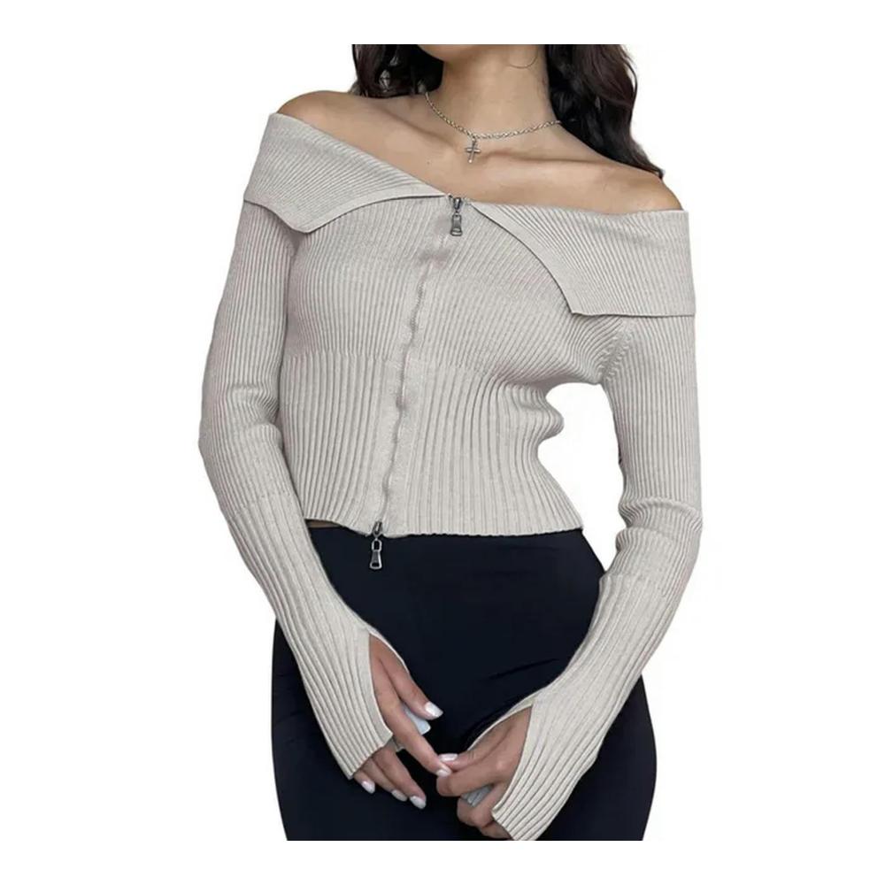 Stilvoller Damen Pullover Elegante Zipper Strickjacke für Frühling & Herbst – Trendige Streetwear für jede Gelegenheit