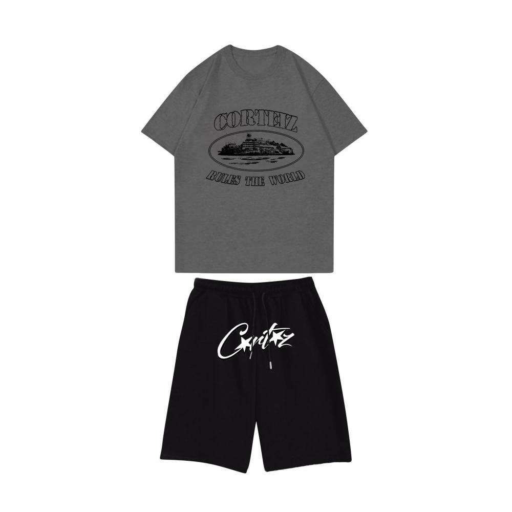 Erfrischender Sommerstil Unisex Corteiz Trainingsanzug mit T-Shirt & Shorts - Y2K Fashion 2-teiliges Set - Trendiger Sweatshirt-Anzug für Herren & Damen - Perfekter Jogginganzug