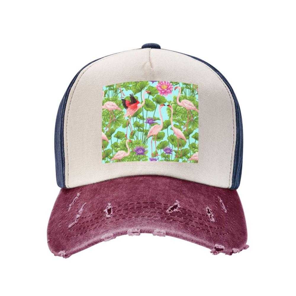 Entdecken Sie den trendigen Komfort Baseball Caps mit Flamingo Love Flowers Design ideal für Sport und Freizeit. Einheitsgröße für stylische Köpfe