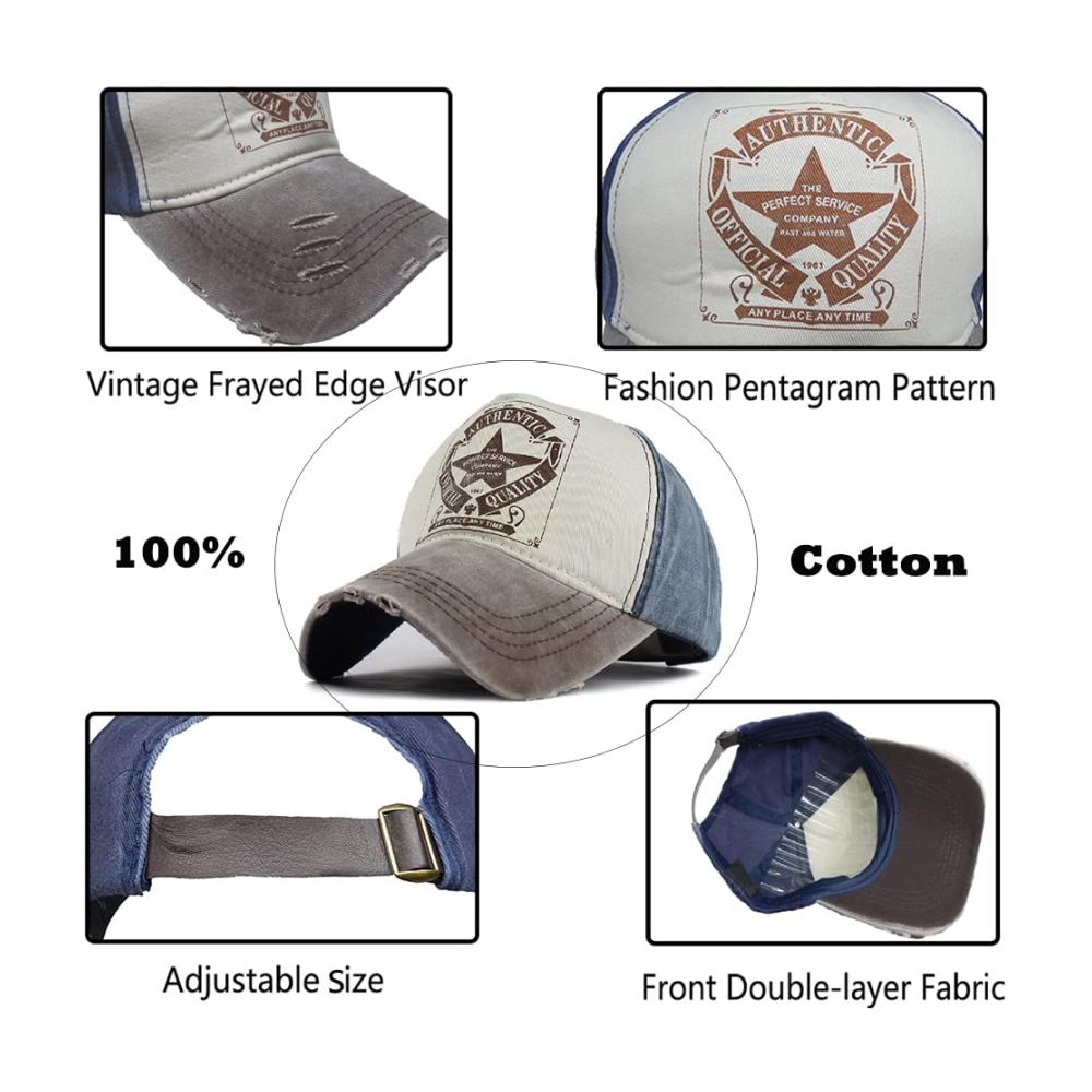 Einzigartiges YULOONG Vintage Baseball Cap mit Pentagramm Sternmuster Stilvoller Denim-Trucker für Outdoor-Enthusiasten Unisex-Design aus 100% Baumwolle