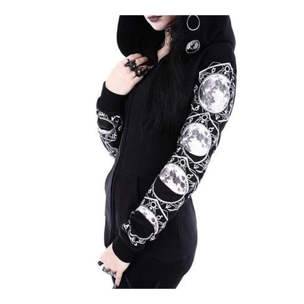 Entdecken Sie den einzigartigen Damen Gothic Punk Kapuzenpullover Trendiger Monddruck perfekt für Streetwear Partys & Freizeit. Jetzt zugreifen und Halloween & Karneval stilvoll feiern