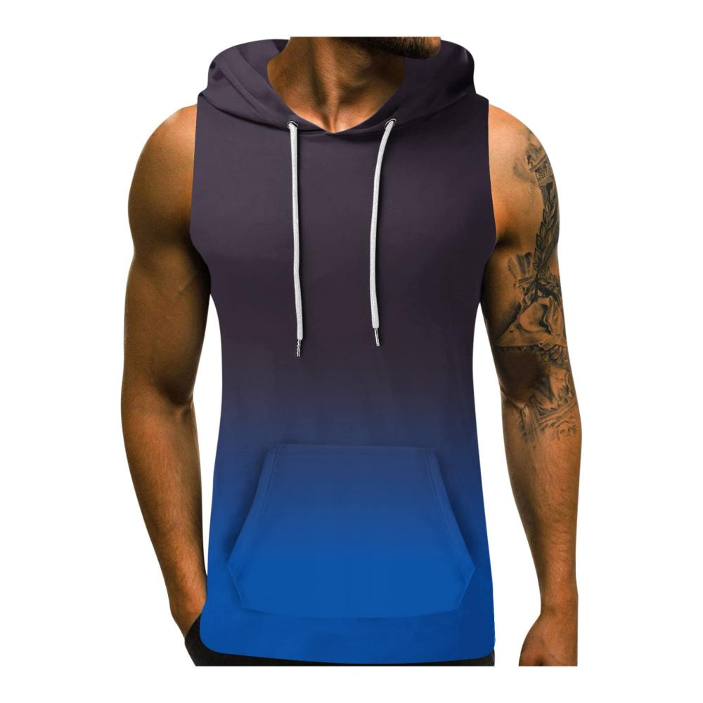 Entdecken Sie die ultimativen Tops für Männer Ärmelloses Tank-Top mit Kapuze für athletische Höchstleistungen Farbverlauf für Stil perfekt für Sport und Bodybuilding T-Shirts