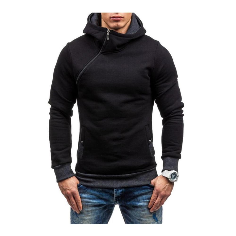 Stylischer Herren Hoodie mit schrägem Reißverschluss | Kapuzen-Sweatshirt für Herbst und Winter | Slim Fit Langarm Sweatjacke für coole Tage