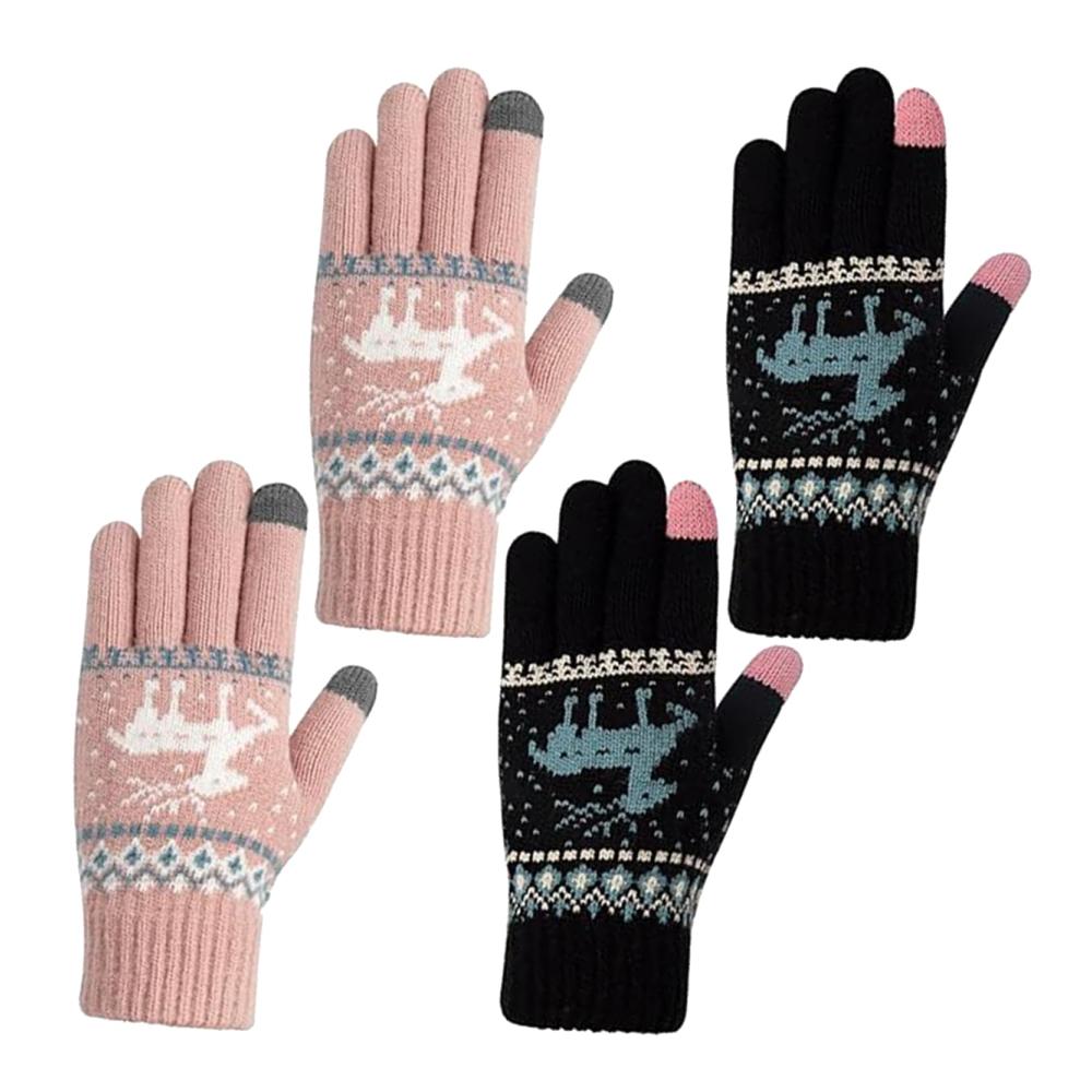 Schicke Winter-Handschuhe 2 Paar Touchscreen-Handschuhe mit Hirsch-Druck und Thermoschicht. Doppellagige Manschetten bieten Wärme und Komfort für Männer und Frauen. Ideal für kalte Tage