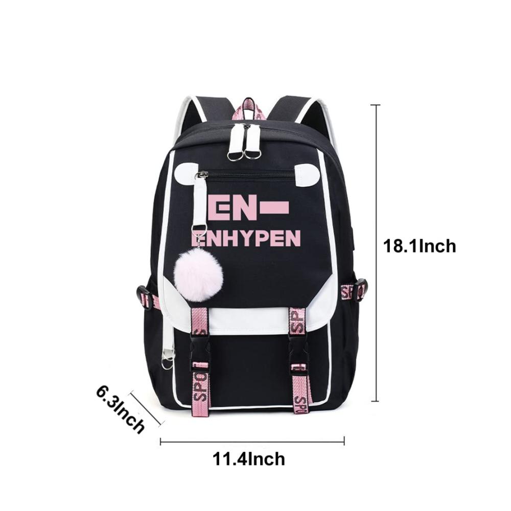 ENHYPEN Schulranzen Rucksack Merchandise mit USB und Audio-Kabel-Schnittstelle für Studenten. Ideal für K-Pop Fans mit ENHYPEN Laptop und Casual Backpacks